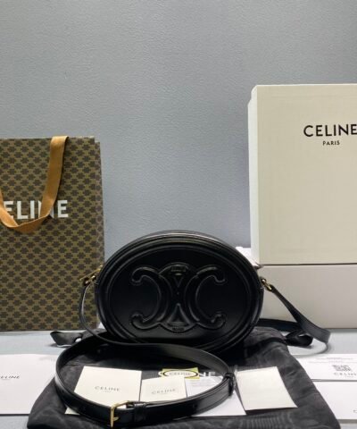 Celine Oval Bag Cuir Triomphe Black For Women 8in/20cm 198603DXC.38NO