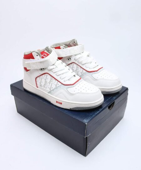 Dior High Top White Dior Oblique and Red Border Sneaker For Men, Men's Shoes