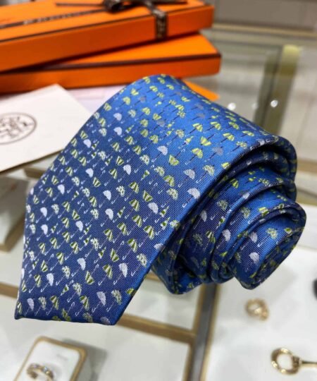 Alternative view of Hermes Umbrella Motif Tie Blue Hermes Men Tie