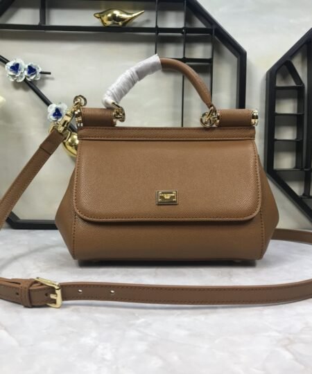 Dolce Gabbana Medium Sicily Handbag In Dauphine Brown For Women 10.2in/26cm DG BB4347A10018M417