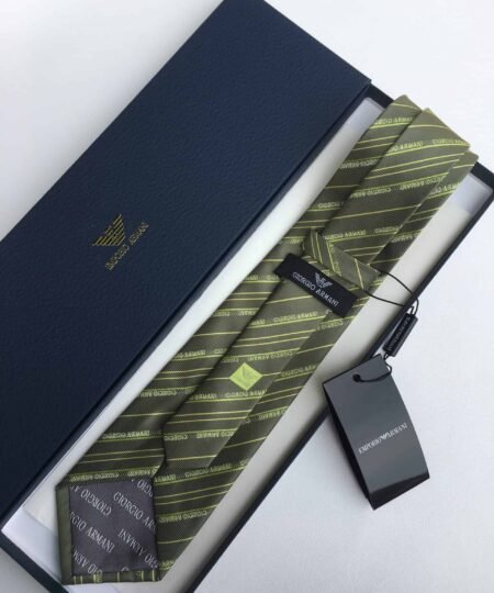 Armani Tie With Embroidered Text Dark Green Armani Men Tie