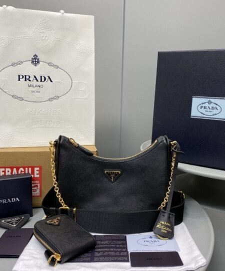 Prada System Nappa Patchwork Shoulder Bag Black For Women, Women's Bags 9.4in/24cm