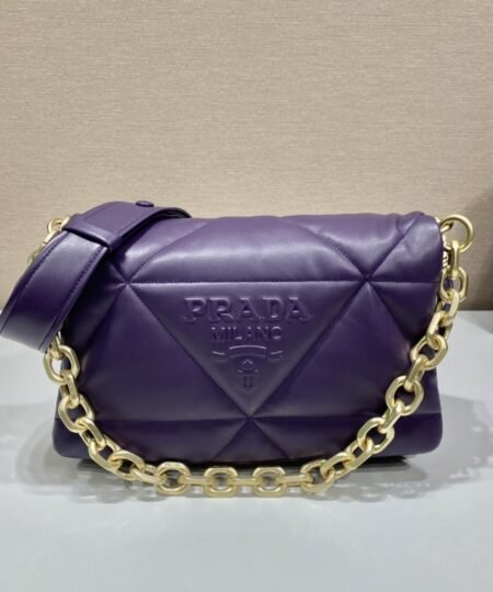 Prada System Nappa Patchwork Shoulder Bag Purple For Women, Women's Bags 7.5in/19cm