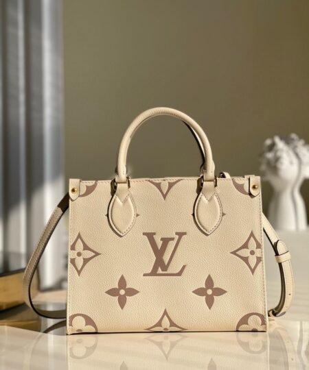 Louis Vuitton Onthego PM Monogram Empreinte Tourterelle Grey/Beige For Women, Women's Handbags, Shoulder And Crossbody Bags 9.8in/25cm LV M45654