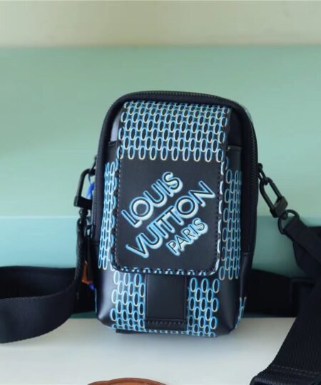 Louis Vuitton S-Lock Vertical Wearable Wallet Damier Spray Blue For Men, Men's Bags, Shoulder And Crossbody Bags 7.5in/19cm LV