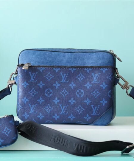 Louis Vuitton Trio Messenger Monogram Canvas And Taiga Cobalt Blue For Men, Men's Bags, Shoulder And Crossbody Bags 9.5in/25cm LV M30848