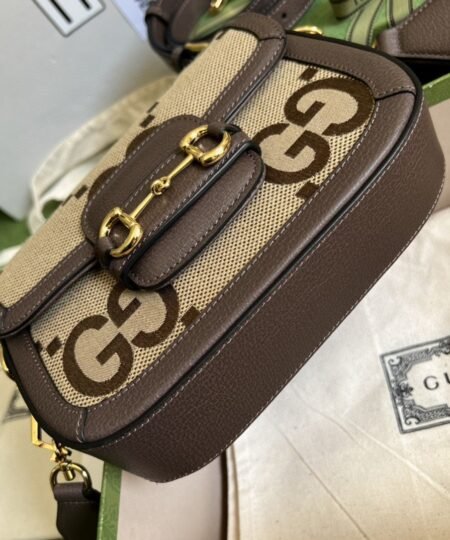 Alternative view of Gucci Horsebit 1955 Jumbo Mini Bag Camel And Ebony Jumbo GG Canvas For Women 8in/21cm 658574 UKMDG 2570