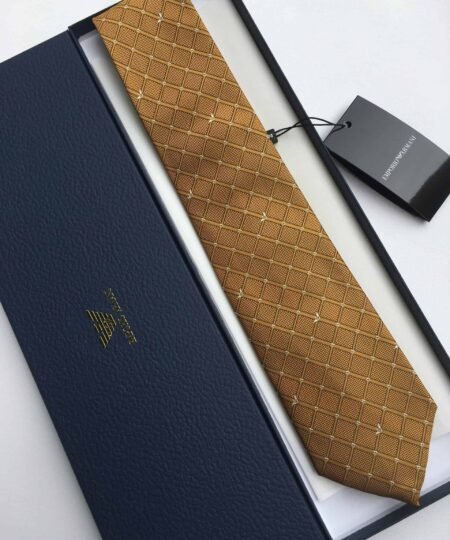 Alternative view of Armani Silk Tie With Checkered Lines Dark Yellow Armani Men Tie