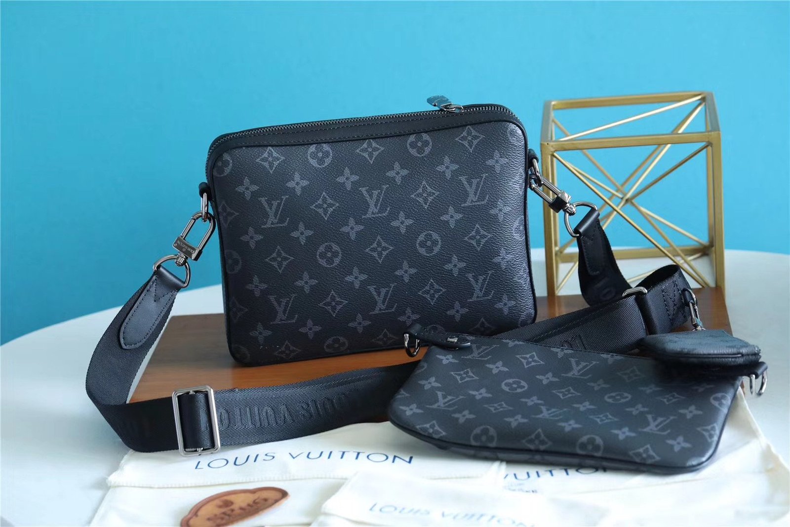 Louis Vuitton Trio Messenger Monogram Eclipse and Monogram Eclipse Reverse For Men, Men's Bags, Shoulder And Crossbody Bags 9.5in/25cm LV M69443 - Image 8