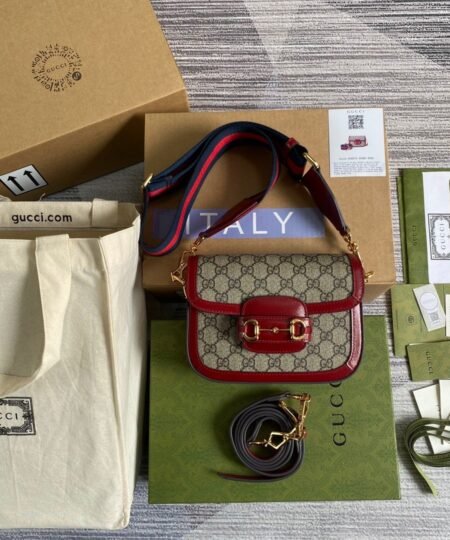 Gucci Horsebit 1955 GG Mini Bag Red For Women, Women's Bags 8in/21cm GG
