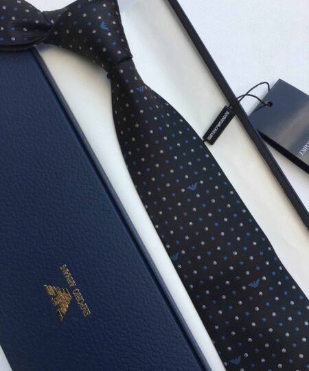 Armani Silk Tie With Geometric Motif Midnight Blue Armani Men Tie