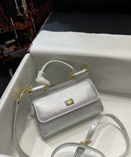 Dolce Gabbana Small Sicily Bag In Dauphine Silver For Women 7.5in/19cm DG