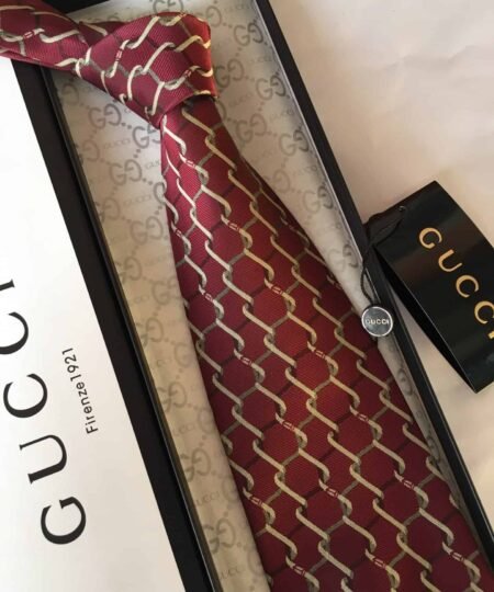 Gucci Check Silk Jacquard Tie Dark Red GG Men Tie