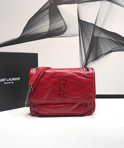 Saint Laurent Niki Baby Chain Bag In Crinkled Vintage Red For Women 8.2in/21cm YSL