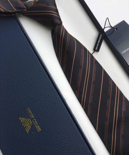 Armani Tie With Embroidered Text Black Armani Men Tie