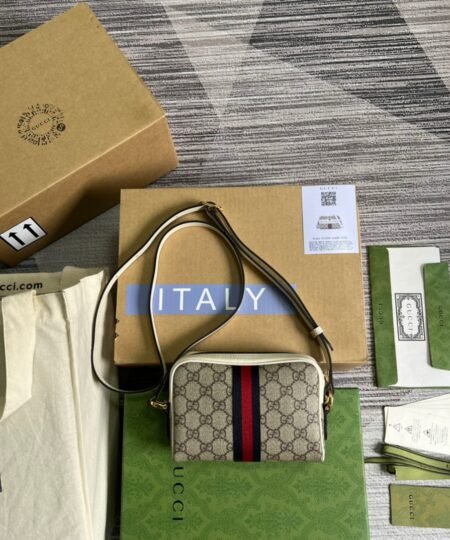 Alternative view of Gucci Ophidia Mini GG Bag Beige And Ebony GG Supreme Canvas, With White For Women 7in/17.5cm GG 517350 96IWS 9794
