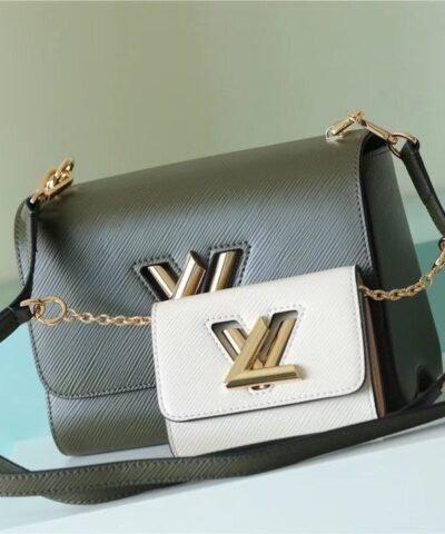 Louis Vuitton Twist MM Bag, Shoulder and Cross Body Bags For Women Kaki / Quartz White 9.1in/23cm LV M59884