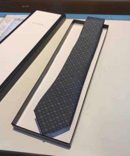 Gucci Double G And Polka Dot Silk Jacquard Tie Black GG Men Tie 699659 4E002 4068