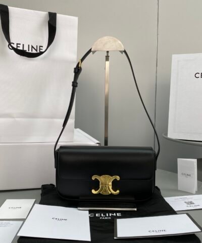 Celine Triomphe Shoulder Bag Black For Women 8in/20cm 194143BF4.38NO