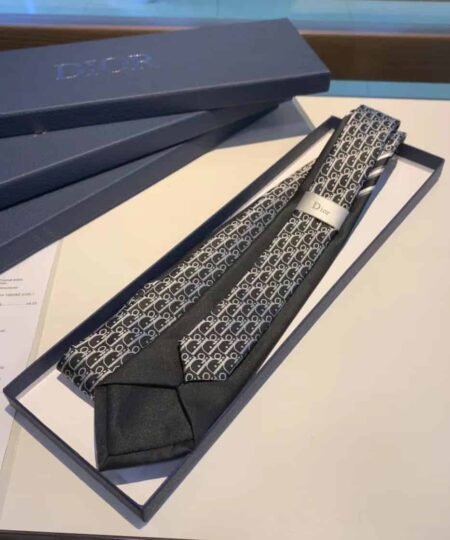 Dior Striped Dior Oblique Tie Black/White And Gray Silk Dior Men Tie 11C1047A0443_C980