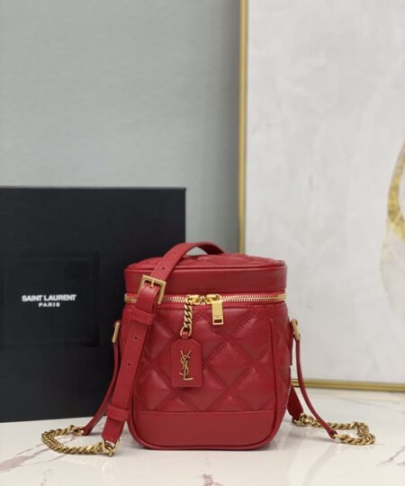 Saint Laurent 80's Vanity Bag In Carre-Quilted Grain De Poudre Red For Women 6.4in/16.5cm YSL 649779DME276805