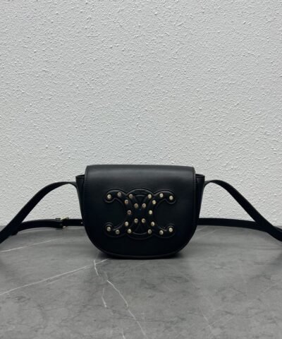 Celine Folco Cuir Triomphe With Studs Black For Women 7in/19cm