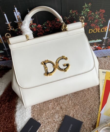 Dolce Gabbana Medium DG Handbag In Dauphine White For Women 10.2in/26cm DG