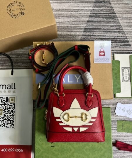 Gucci x Adidas Horsebit 1955 Mini Bag Red For Women, Women's Bags 7.9in/20cm GG