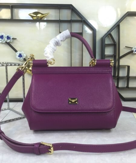 Dolce Gabbana Medium Sicily Handbag In Dauphine Violet For Women 10.2in/26cm DG