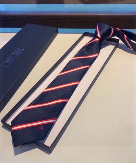 Dior Tripe Silk Poly Tie Necktie Blue Dior Men Tie