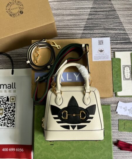 Gucci x Adidas Horsebit 1955 Mini Bag White For Women, Women's Bags 7.9in/20cm GG677212 U3ZDG 8727