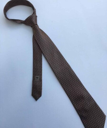 Armani Silk Tie With Geometric Motif Brown Armani Men Tie