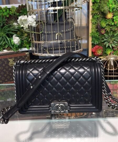 Chanel Boy Handbag Silver Hardware Black For Women, Women's Bags, Shoulder And Crossbody Bags 9.8in/25cm A67086