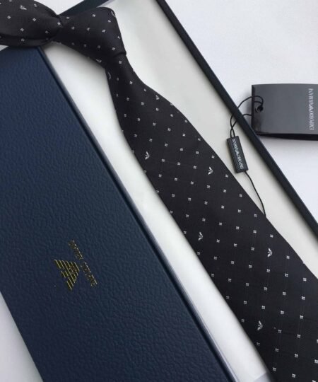 Armani Silk Tie With Checkered Lines Black Armani Men Tie