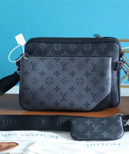 Louis Vuitton Trio Messenger Monogram Eclipse and Monogram Eclipse Reverse For Men, Men's Bags, Shoulder And Crossbody Bags 9.5in/25cm LV M69443