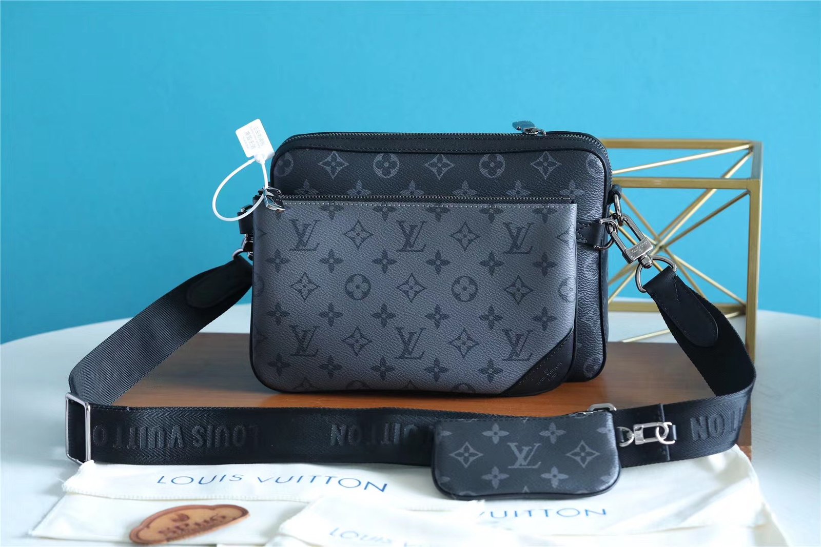 Louis Vuitton Trio Messenger Monogram Eclipse and Monogram Eclipse Reverse For Men, Men's Bags, Shoulder And Crossbody Bags 9.5in/25cm LV M69443