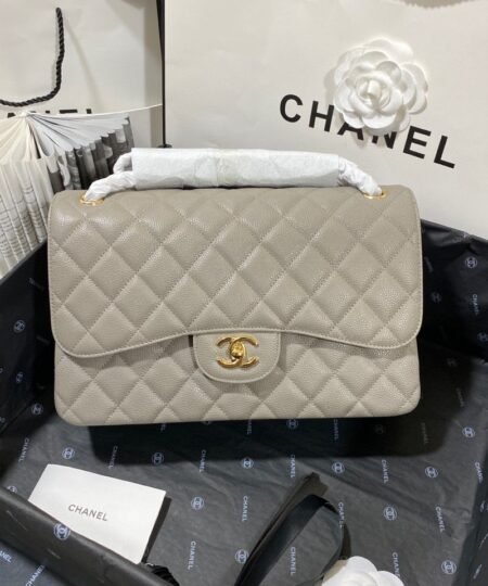 Chanel Large Classic Handbag Gold Hardware Grey For Women, Women's Handbags, Shoulder Bags 11.8in/30cm