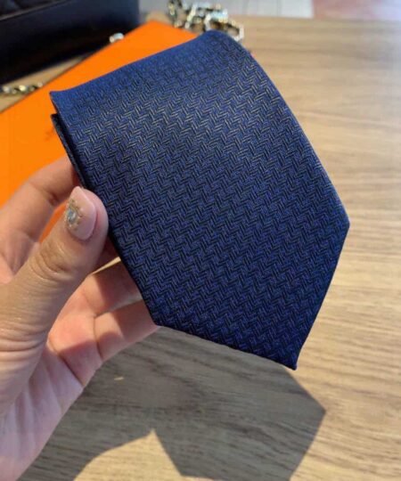 Alternative view of Hermes Faconnee H 24 Tie Marine Clair Hermes Men Tie  H030190T 03