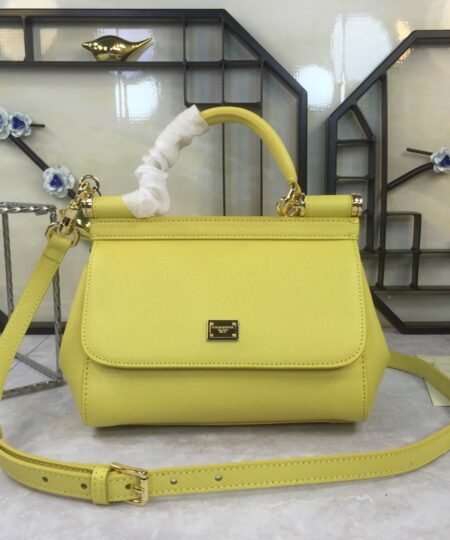 Dolce Gabbana Medium Sicily Handbag In Dauphine Yellow For Women 10.2in/26cm DG