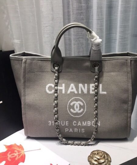 Alternative view of Chanel Deauville Tote Tweed Canvas Bag Fall/Winter Collection, Light Grey/White For Women 15in/38cm