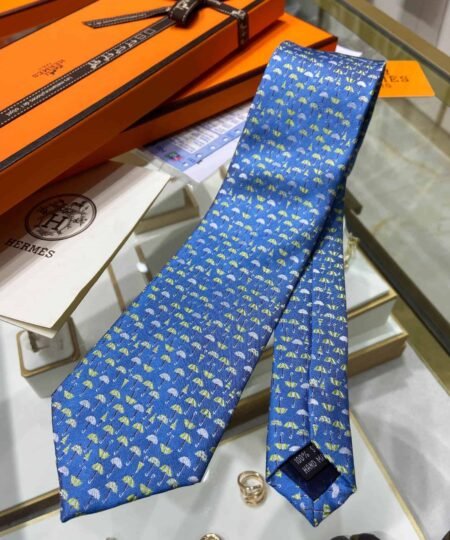 Hermes Umbrella Motif Tie Blue Hermes Men Tie