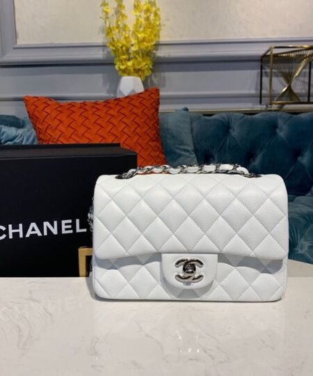Alternative view of Chanel Small Classic Handbag Silver Hardware White For Women, Women's Bags, Shoulder And Crossbody Bags 7.8in/20cm A01113