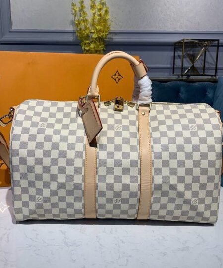 Louis Vuitton Keepall Bandouliere 45 Damier Azur Canvas For Women, Women's Bags, Travel Bags 17.7in/45cm LV N41430