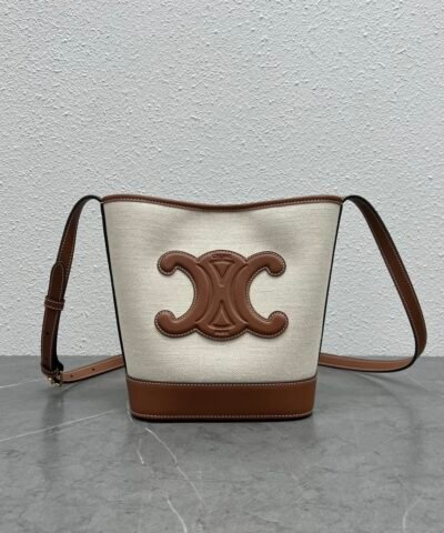 Celine Small Bucket Cuir Triomphe In Textile Natural / Tan For Women 9in/22cm 198242EFL.02NT