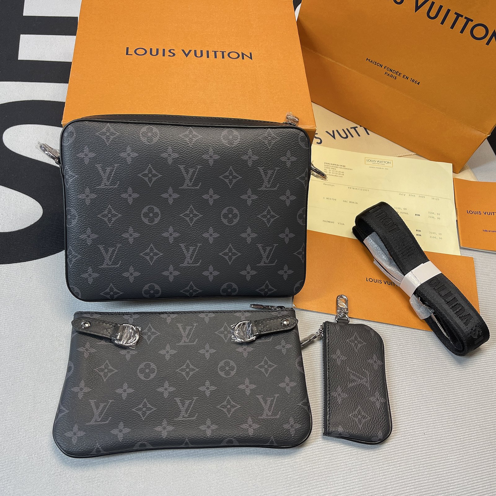 Louis Vuitton Trio Messenger Monogram Eclipse and Monogram Eclipse Reverse For Men, Men's Bags, Shoulder And Crossbody Bags 9.5in/25cm LV M69443 - Image 7
