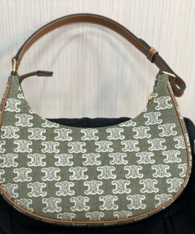 Celine Ava Bag In Triomphe Canvas Green For Women 9in/23cm