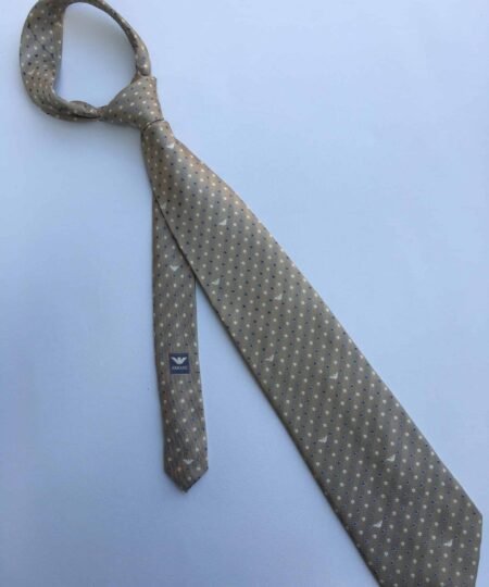 Armani Silk Tie With Geometric Motif Pale Brown Armani Men Tie