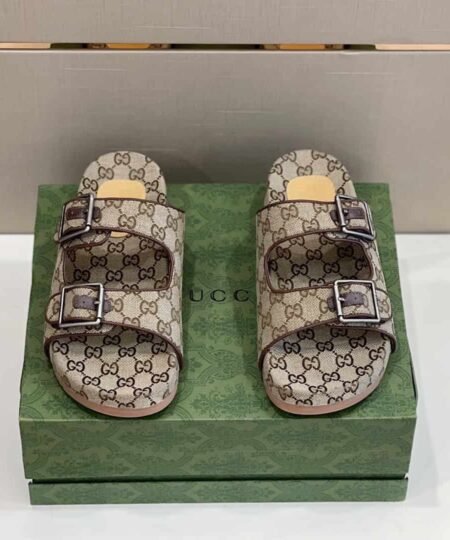 Gucci Women's Slide Sandal With Straps Beige And Ebony For Women 658020 2HK60 9791