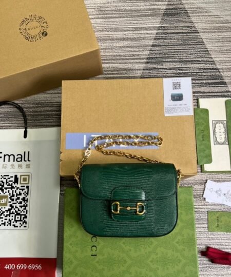 Gucci Horsebit 1955 Lizard Mini Bag Green For Women, Women's Bags 8in/20cm GG 675801 LUZ0G 3154