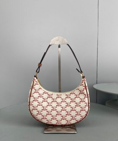 Celine Ava Bag In Triomphe Canvas White/Red For Women 9in/23.5cm